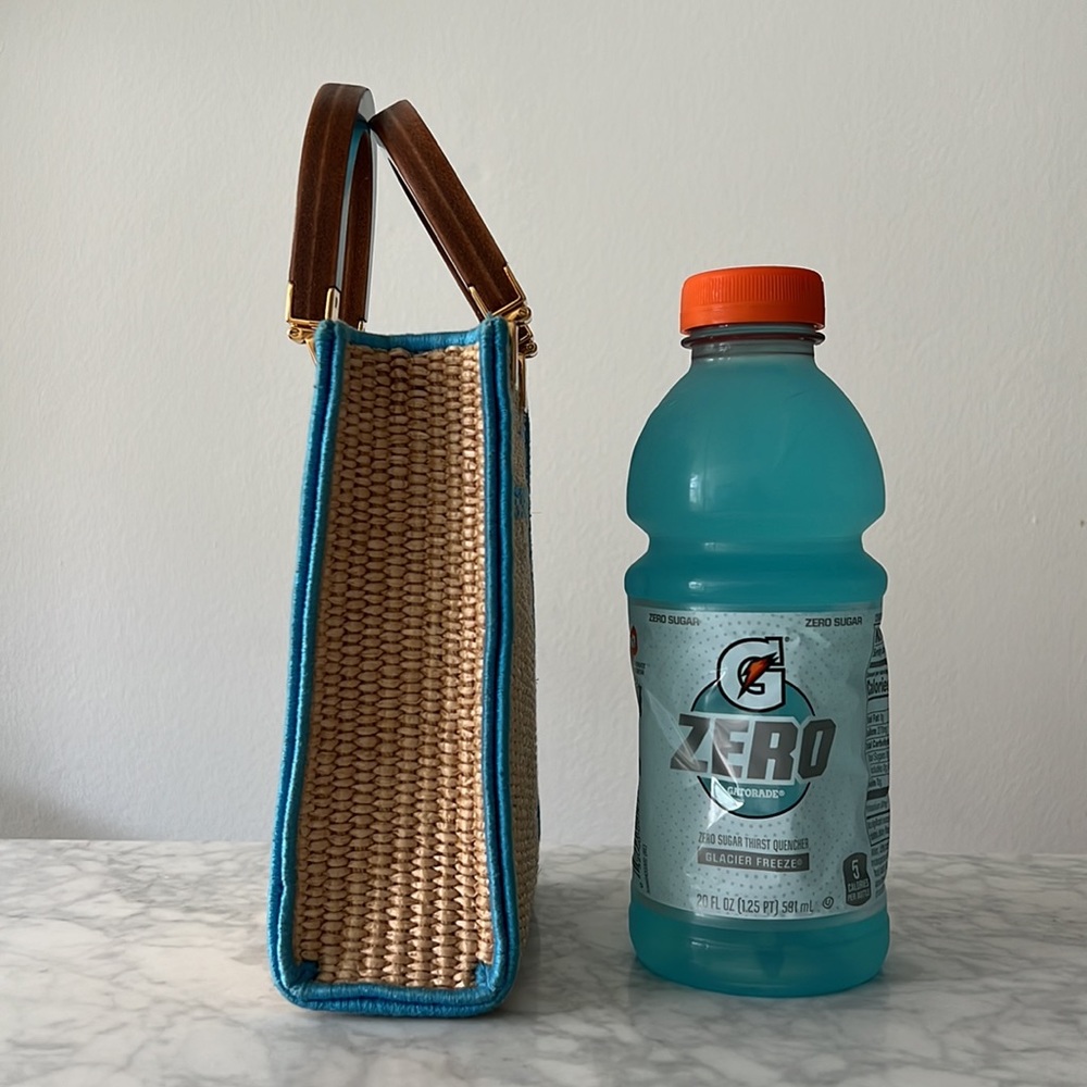 Fendi Sunshine Mini Straw Shoulder Bag Natural Blue - Picture 14 of 14